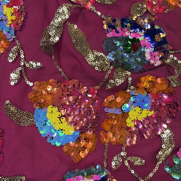 Amylynn Floral Sequined Mini Dress Size Large Pink w/Feather Trim Bnft Charity - Picture 12 of 12